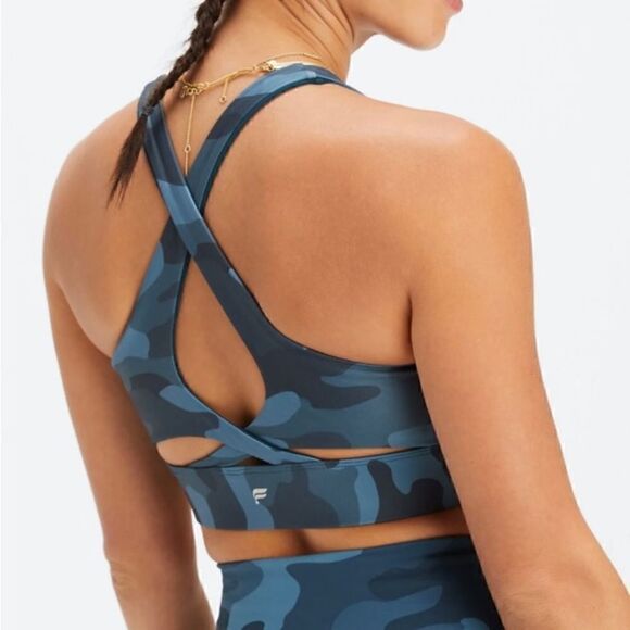 NWT Fabletics No bounce Sports Bra, Midnight wave Camo, Size 1X - Picture 3 of 10